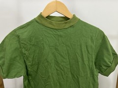 VTG 60s Donmoor Ribbed Mock Collar Green Short Sleeve T-Shirt Size 18 16.5×24