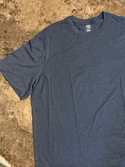 men’s heathered, blue, short sleeve T-shirt, blank polyester, cotton rayon blend