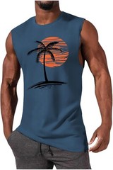 Mens Summer Beach Tank Top Tropical Hawaiian Palm Tree Print Sleeveless Shirts