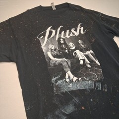 Plush Band Shirt XL Black Bleach Splatter Acid Wash Rock Music Graphic Tee