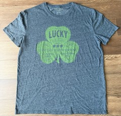 Men’s Lucky Brand Short Sleeve Gray Tshirt With Clover Very Soft Feel Size Large
