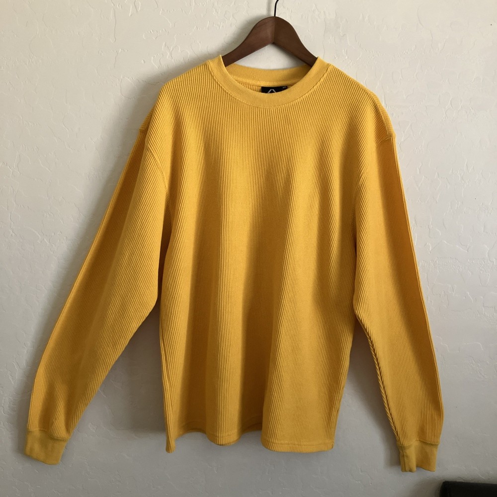 Access Thermal Top Mens 2XL Yellow Waffle Knit Pullover Crewneck Base Layer