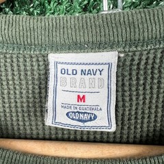 VTG Old Navy T-Shirt Men M Green Thermal Waffle Long Sleeve Spellout Old English