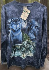 Back To Earth Nature Wear Wolf Pack Moon Night Tie Dye Long Sleeve Shirt L NWT