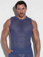 CODE 22 Diamond Knit Tank Top Men’s Crochet Sleeveless Summer Resort Vest