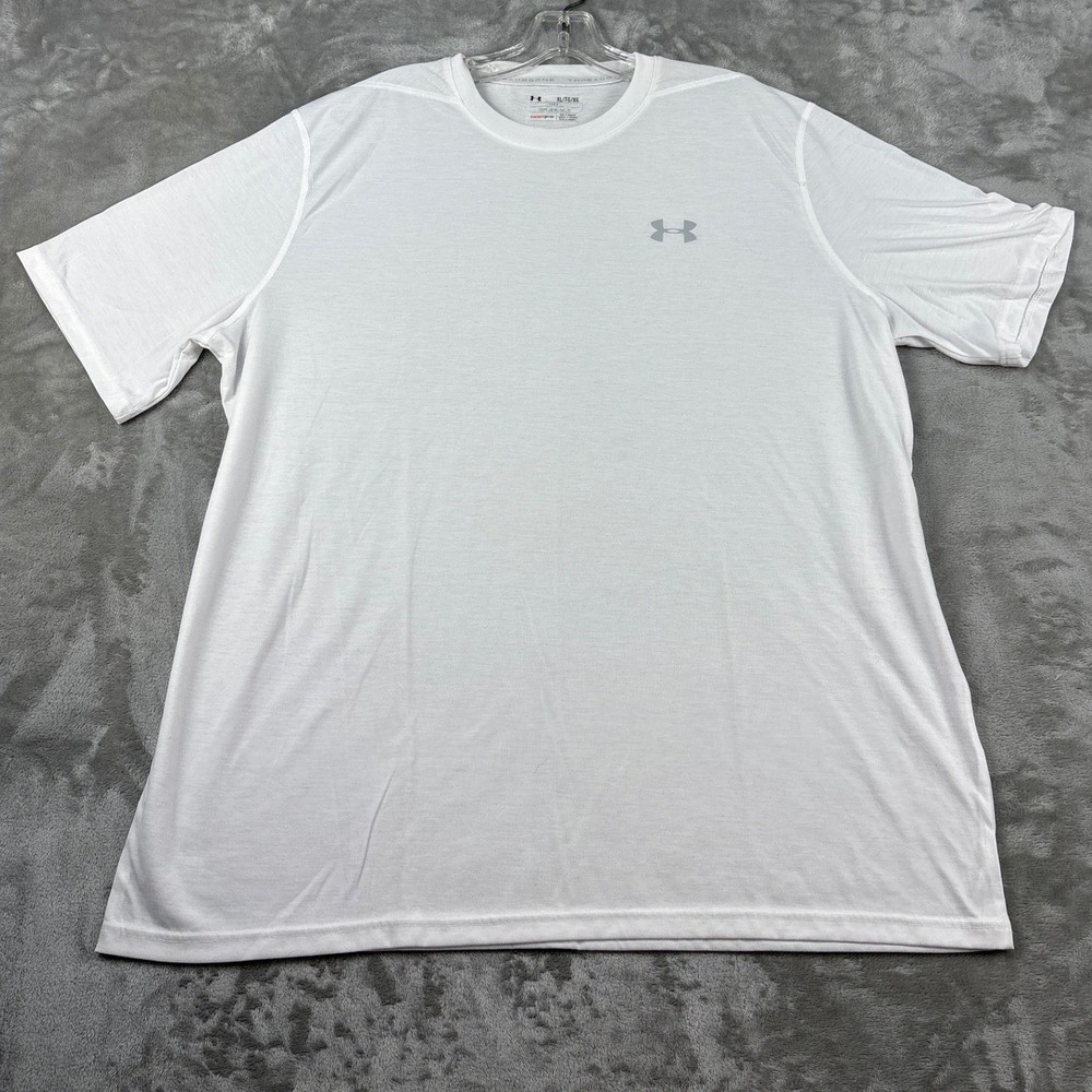 Under Armour HeatGear Mens XL White Short Sleeve Loose Fit T-Shirt Logo Athletic