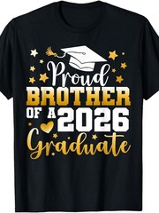 Proud Dad 2026 Graduate T-Shirt Tee Golden Graduation Cap Cursive Design Unisex❀