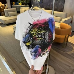 New Men Luxury Diamond Tiger Rhinestones Fashion T-Shirt High Quality 3 Colors