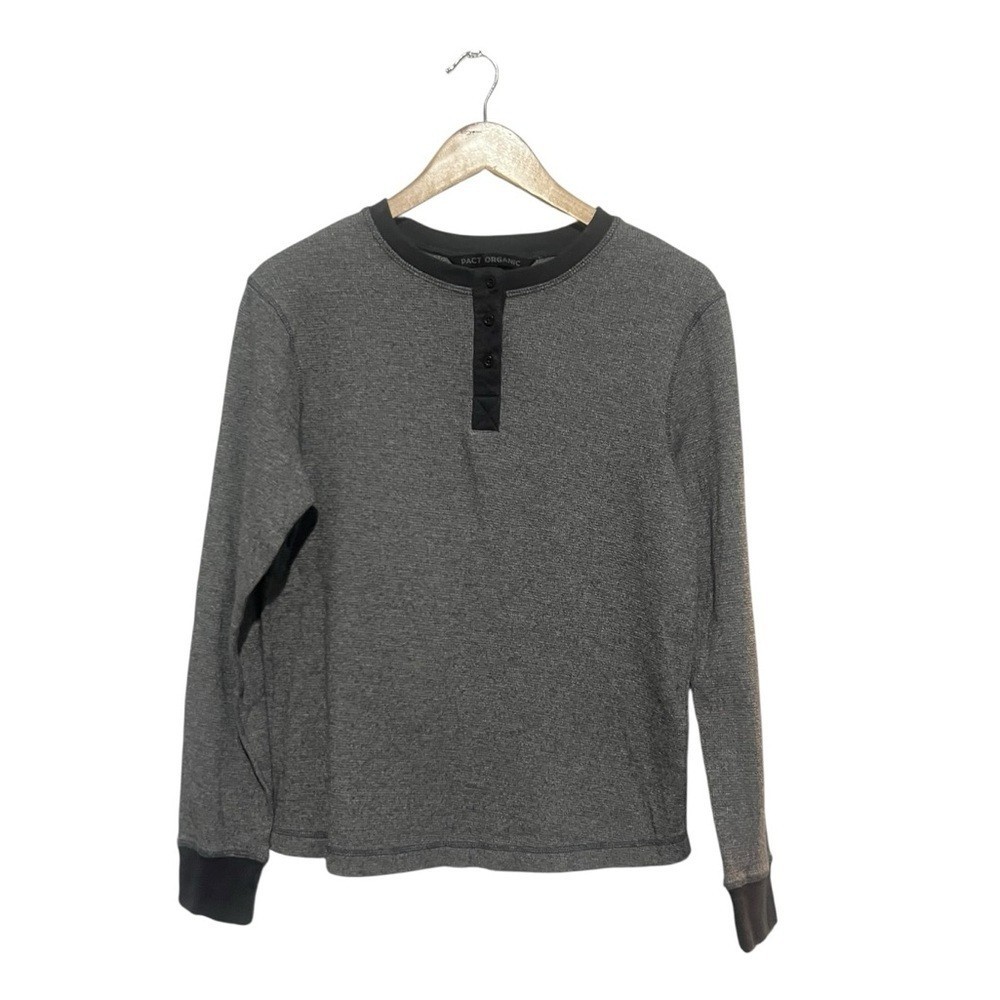 Pact Organic Cotton Henley Men’s Shirt Size Large Grey Gray Long Sleeves