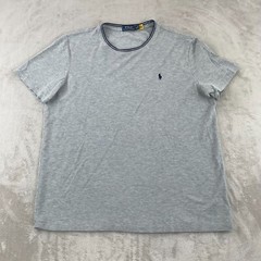 Polo Ralph Lauren T Shirt Men XL Grey Contrast Collar Short Sleeve Blue Pony