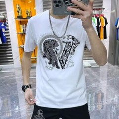 New Fashion Trend Tiger Hot Diamonds Rhinestones Summer Luxury Men T-Shirt