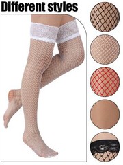4 Pairs Fishnet Thigh High Stocking Silicone Lace Top Sheer Over Knee Stockings