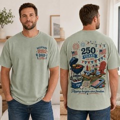 Backyard BBQ Dad Shirt, 1776 2026 250 Years America, Patriotic Dad Tee T-Shirt