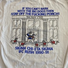 Vintage 1990 Sigma Chi Big Dogs Porch Graphic T-Shirt UCI Irvine Large