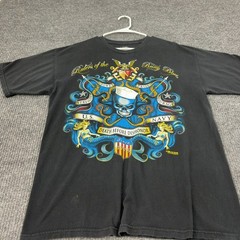 US Navy 7.62 Design T Shirt Mens L Black Cotton Mermaid Skull Graphic Military