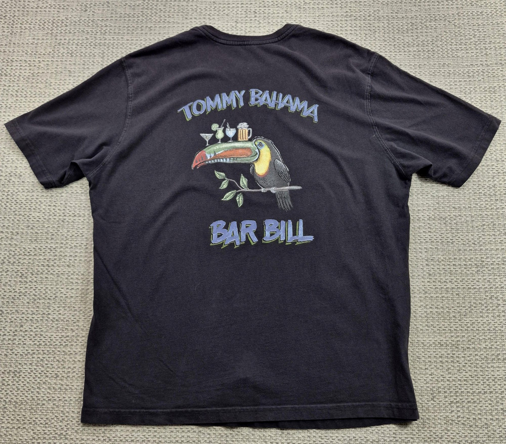 Tommy Bahama Shirt Mens XL Black Bar Bill Toucan Bar Graphic Tee Tropical