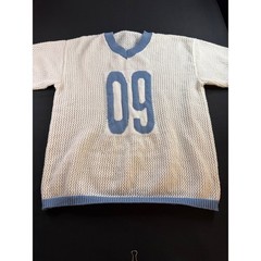 Vintage Style Mesh Knit 09 Jersey Top White Blue Short Sleeve XL Streetwear