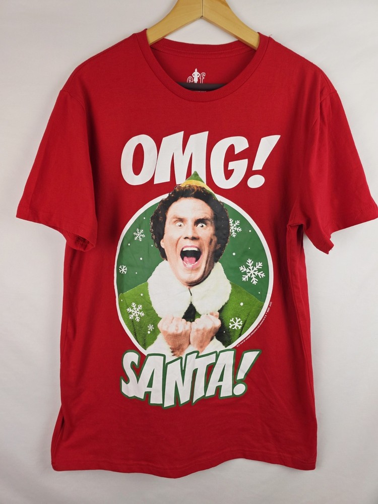 Elf Christmas Shirt Size Medium OMG Santa! Red Short Sleeve T-Shirt Holiday