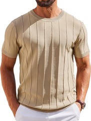 Men’s Casual Short Sleeve Knit T-Shirt – Ribbed Crewneck Pullover Tee