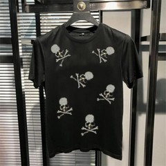 New Men Luxury Rhinestones Gothic Fashion Skull Black White T-Shirt High Quality