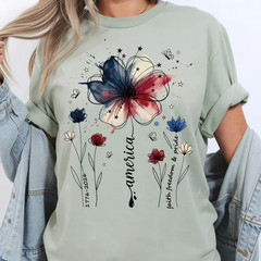 USA 250th Anniversary Comfort Colors Floral Tee, 1776-2026 Patriotic Shirt