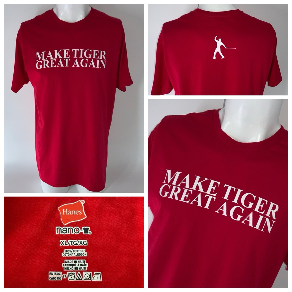 Make Tiger Great Again T-Shirt Men’s XL Red Cotton Short Sleeves Golf YGI P5-56