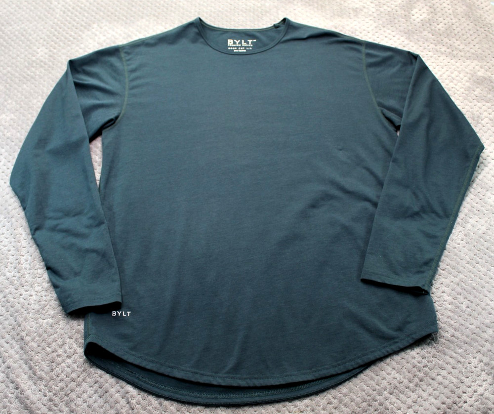 BYLT Shirt Mens XL Green Blue Drop Cut Long Sleeve BYLT Blend Basics Stretch Tee