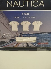 Nautica Cotton V-Neck T-Shirts 3 Pack White Men’s Small (34-36) NWT