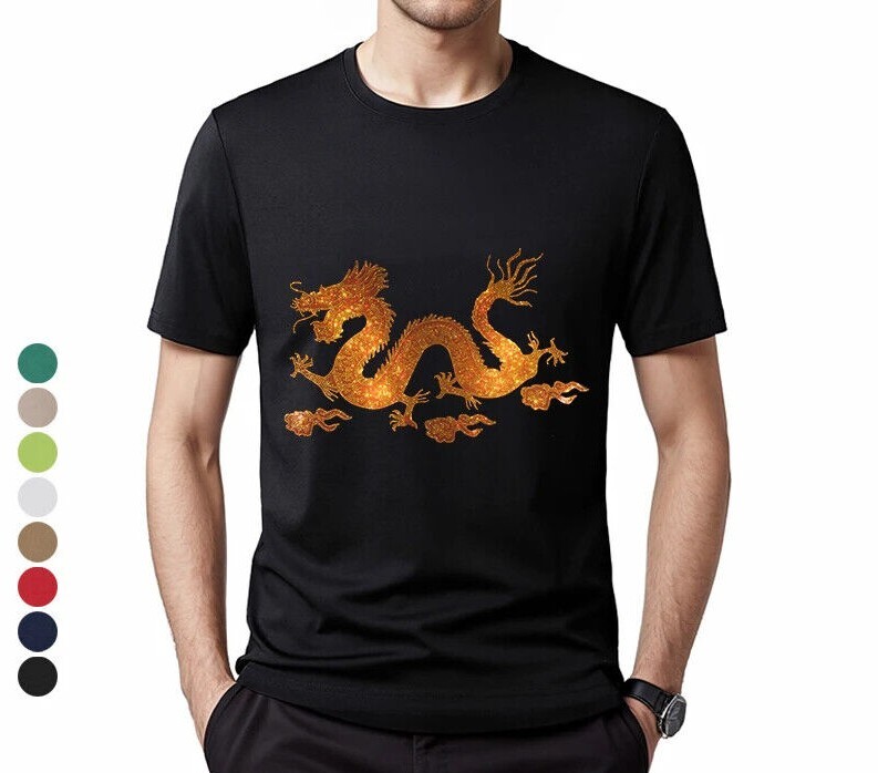 Fashion Trend Dragon Hot Diamonds Rhinestones Black Summer Luxury Men T-Shirt