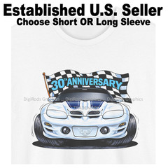 DigiRods Pontiac Trans Am 1999 30th Anniversary With Flag Cartoon Car T Shirt