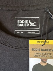 EDDIE BAUER Men’s Black Medium Soft Lightweight Long Sleeve Crewneck T-Shirt