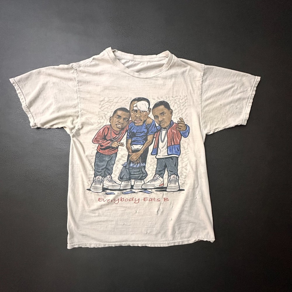 Everybody Eats B T Shirt Mens Small Ivory Grunge Distressed Jordan Style Hip Hop
