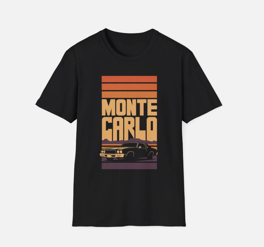 Monte Carlo Retro Sunset Car T-Shirt Classic Automotive Graphic Tee NEW