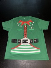 Holiday Time Elf Christmas Men’s Green Cotton XL Short Sleeve Graphic T-Shirt
