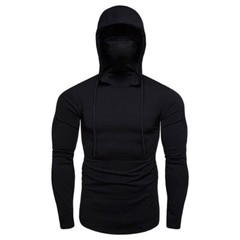 Mens Long Sleeve Hooded T-shirt Fitness Gym High Neck Stretch Shirt Hoodie