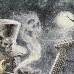 Vintage Skeleton Shirt Mens XL Gray Tie Dye Skull Guitar Player Metal Music Y2K