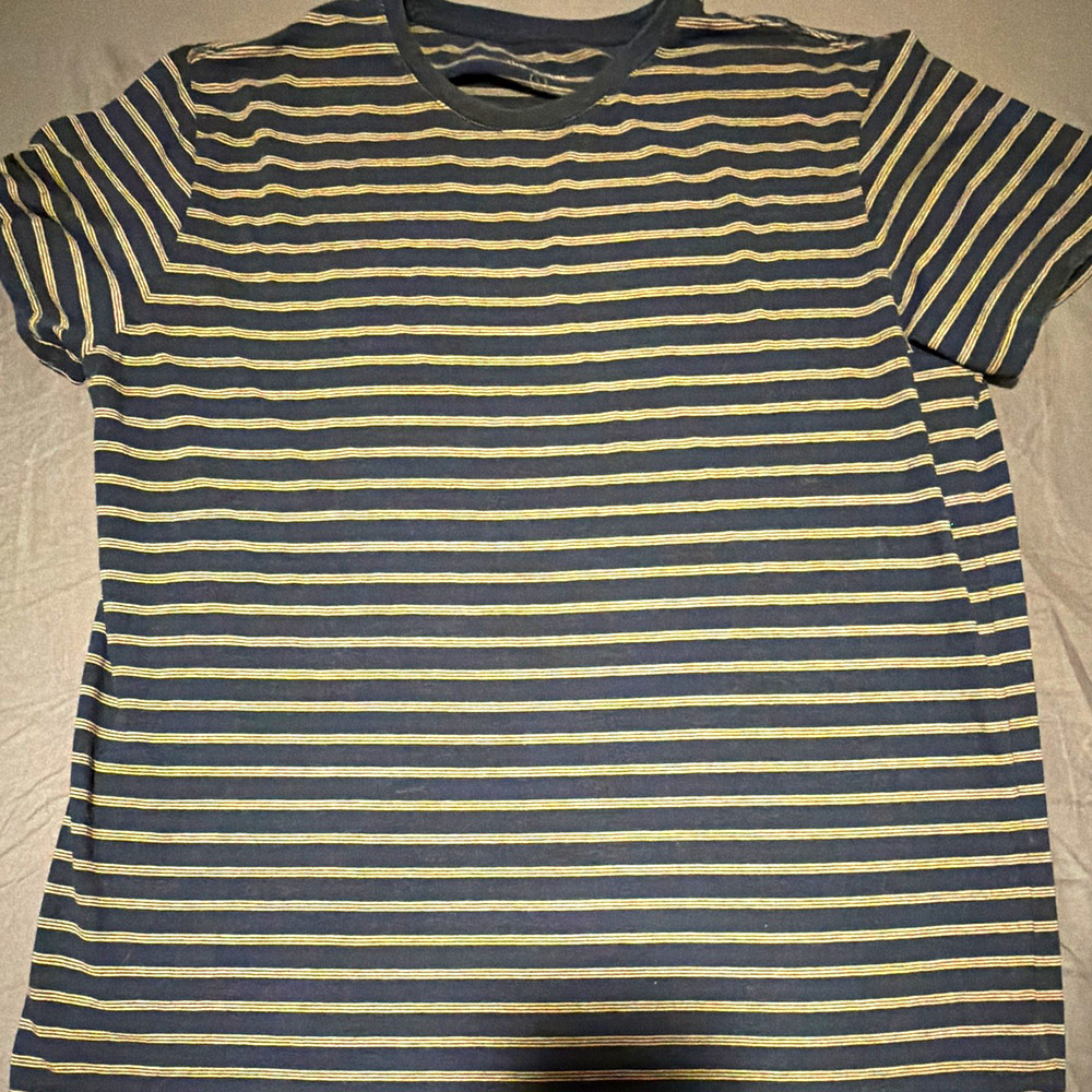 Goodfellow & Co L Blue/Beige Striped Crew Neck Short Sleeve Cotton Tee