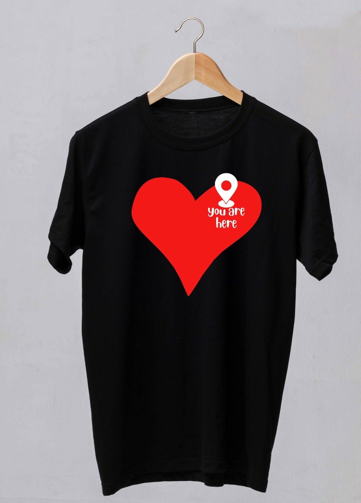 Heart , you are here, couple t-shirt 100% cotton, High quality , handmade.