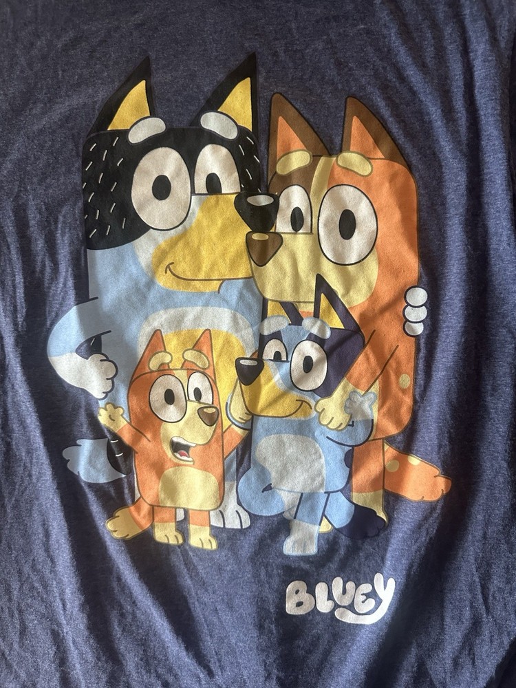 Bluey Family Graphic T Shirt Adult L Heather Blue Bingo Bandit Chilli Cartoon