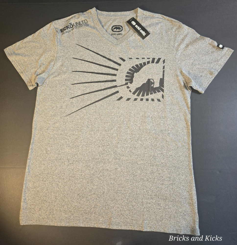 Ecko Unltd Men’s V-Neck Grey Marled Logo T-Shirt Sizes S, M, L, XL NWT
