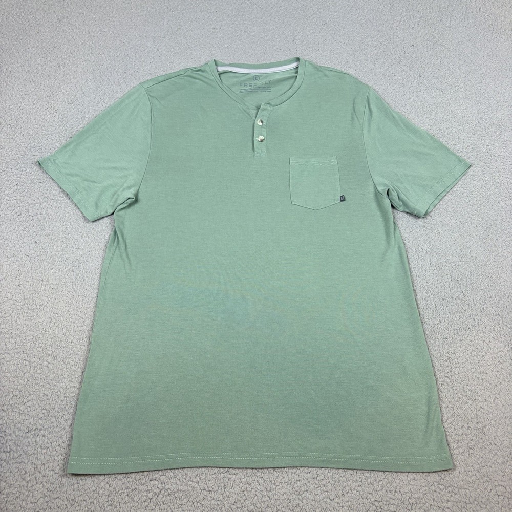 Free Fly Shirt Mens L Green Bamboo Performance Short Sleeve Chest Pocket Tee