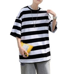 Men O Neck Short Sleeve Wide Striped T-Shirts Casual Loose Fit Blouse Tops Tee