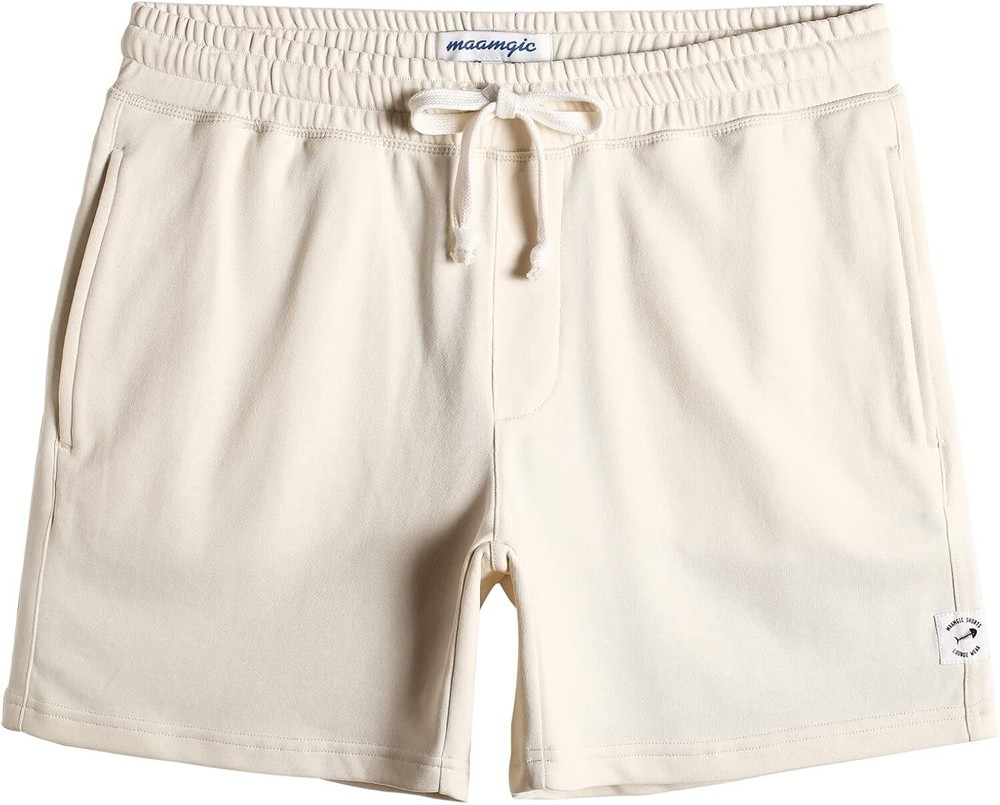 maamgic Mens Athletic Gym Shorts 5.5″ Elastic Waist Casual Large, Ivory