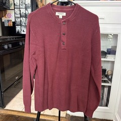 Goodthreads Waffle Knit Henley Long Sleeve Cotton – Red (Small)