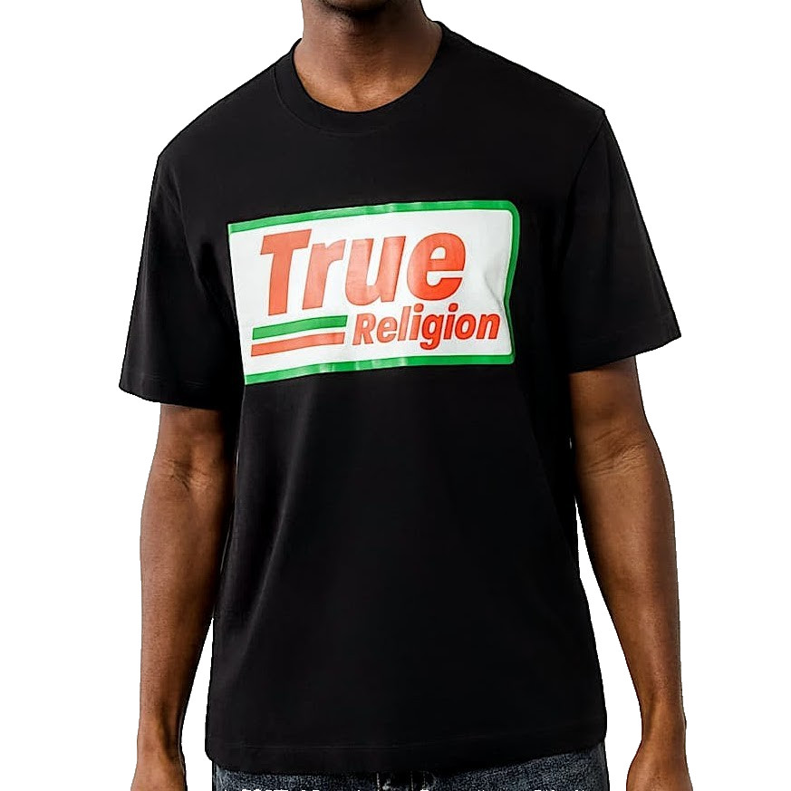 True Religion T-Shirt Men’s XL Black White Orange Green Jeans Gas Box Logo NWT