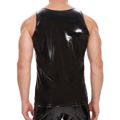 Mens Glossy Sleeveless PVC Leather Undershirts Wet Look Nightclub Latex Tank Top