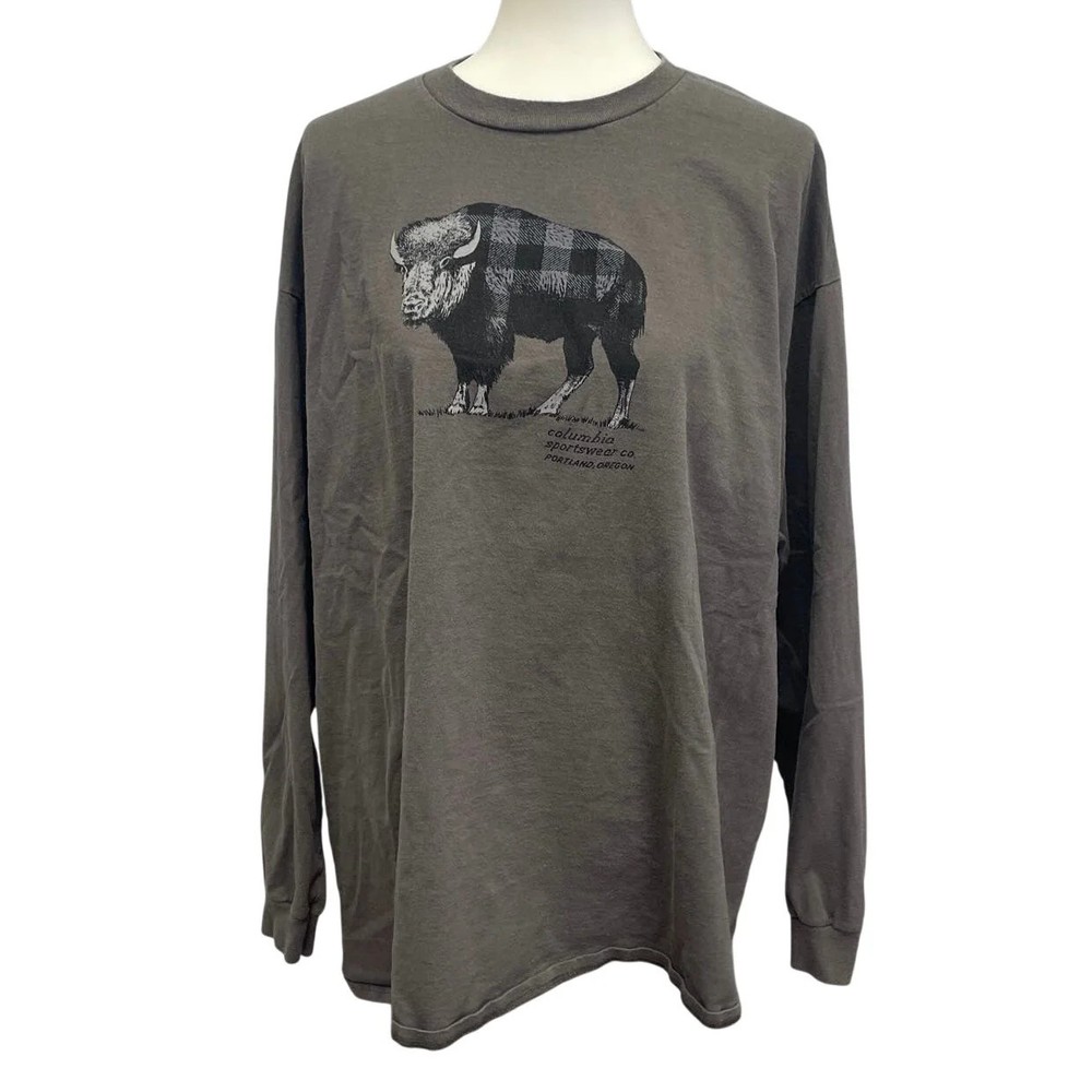 Columbia Mens XXL 100% Cotton Long Sleeve Plaid Buffalo Crew Neck Tee Shirt
