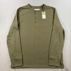 NWT GoodFellow Long Sleeve Thermal Henley Shirt Mens Large Green Waffle Knit