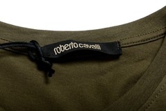 Roberto Cavalli Men’s Olive Green Graphic Print Crewneck T-Shirt US 2XL IT 56