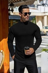 Men Mock Neck Turtleneck Long Sleeve Shirts Undershirt Thermal Fleece Lined Tops